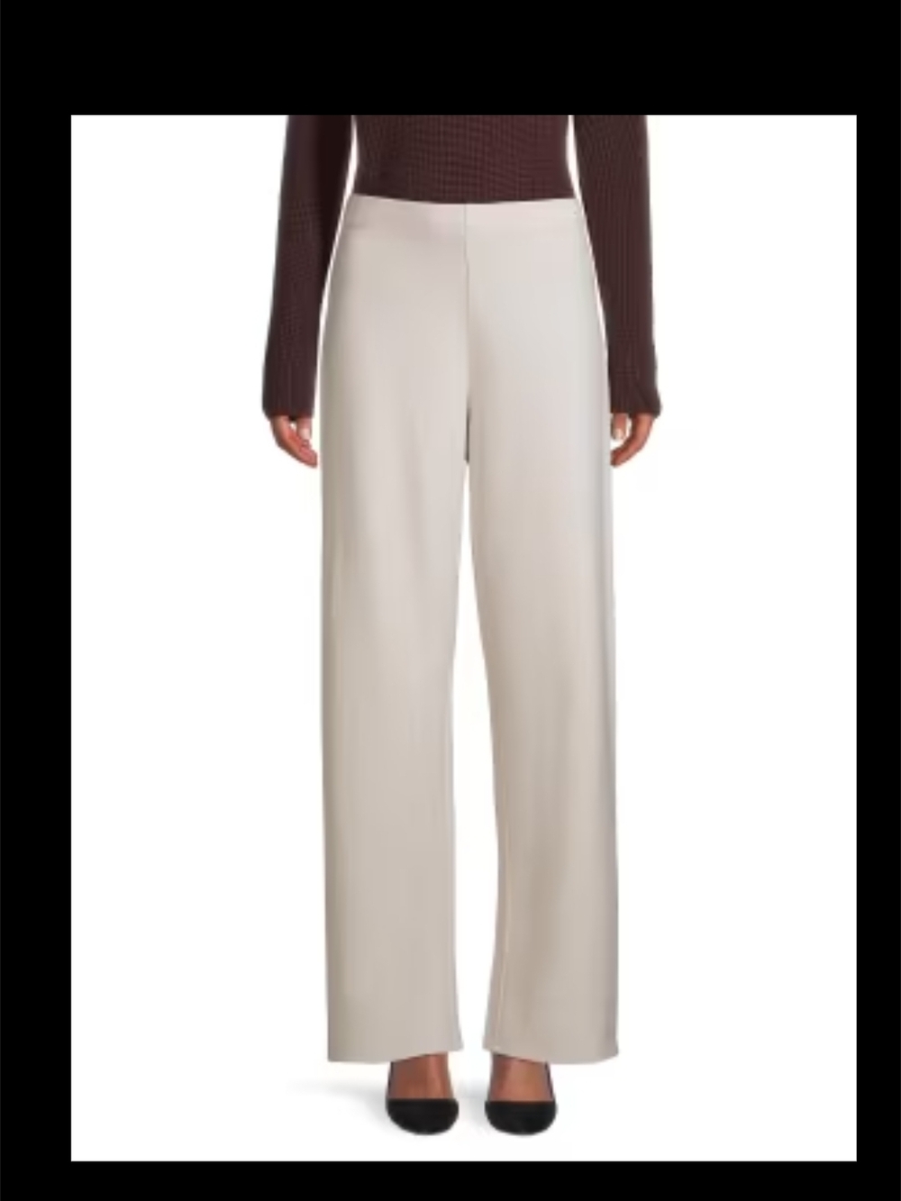 Eileen Fisher Wide-Leg Pants in Light Beige Wool High Rise Large